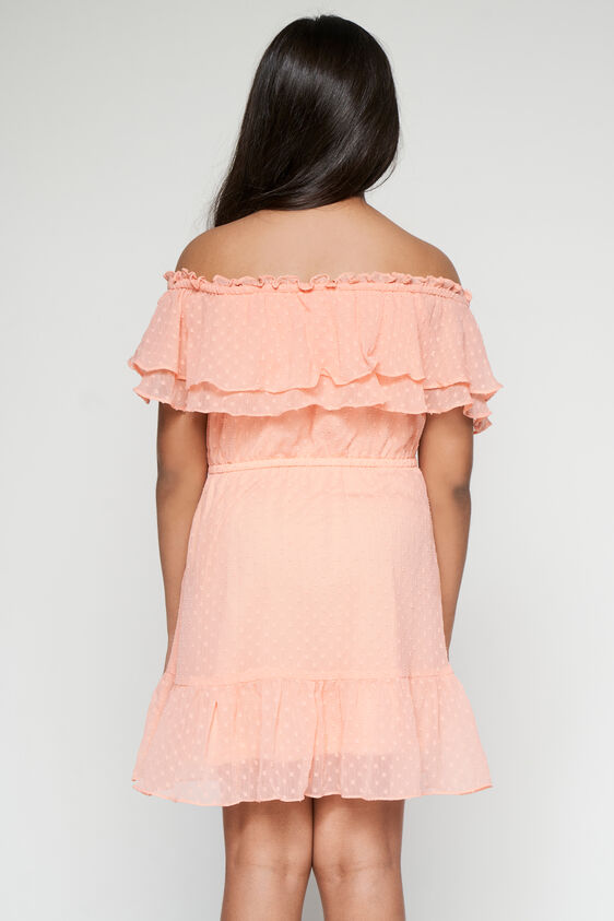 Peach Solid Flounce Dress, Peach, image 5